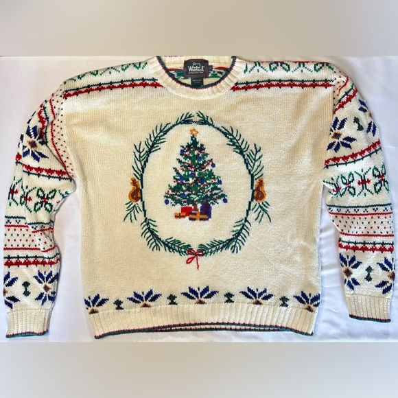 Vintage 90’s Woolrich Christmas Tree Hand Framed Knit Sweater Size small - Picture 1 of 7